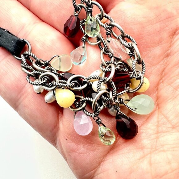 Silpada Sterling Silver Oxidized Glass Beads & Pearl Black Suede Necklace N1263 - Picture 2 of 3